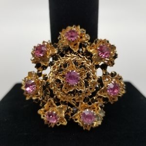 Jonne Vintage pink Rhinestone gold tone brooch